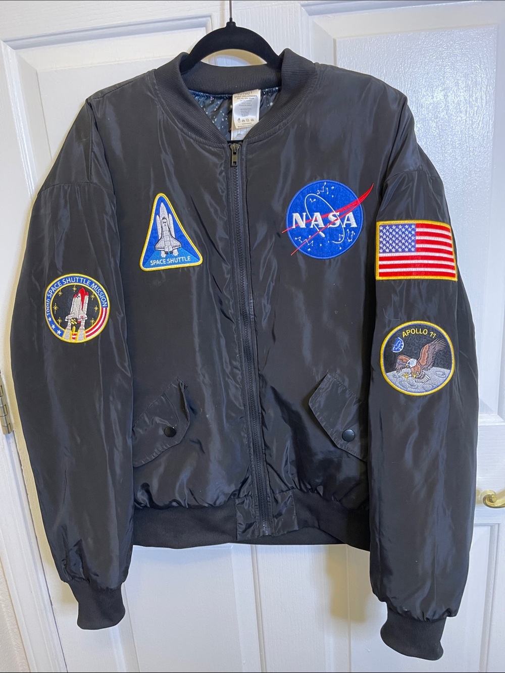 Spirit Men’s Black Bomber Jacket with Mission Patches